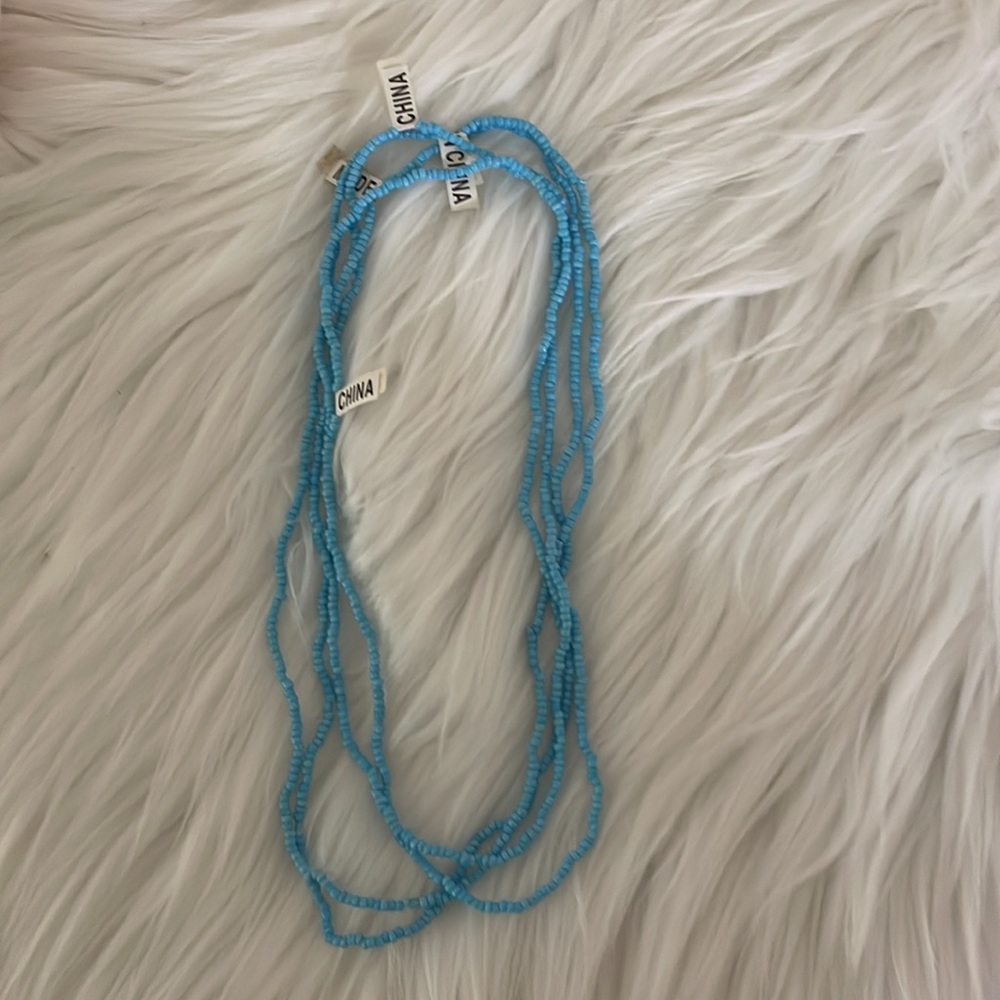 SOLD_Four (4) light blue mini beaded beach necklaces - layer or wear one - Picture 8 of 8